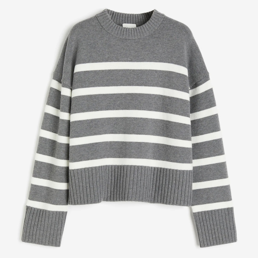 H&M Loose Fit Sweater Dark Gray and White Striped